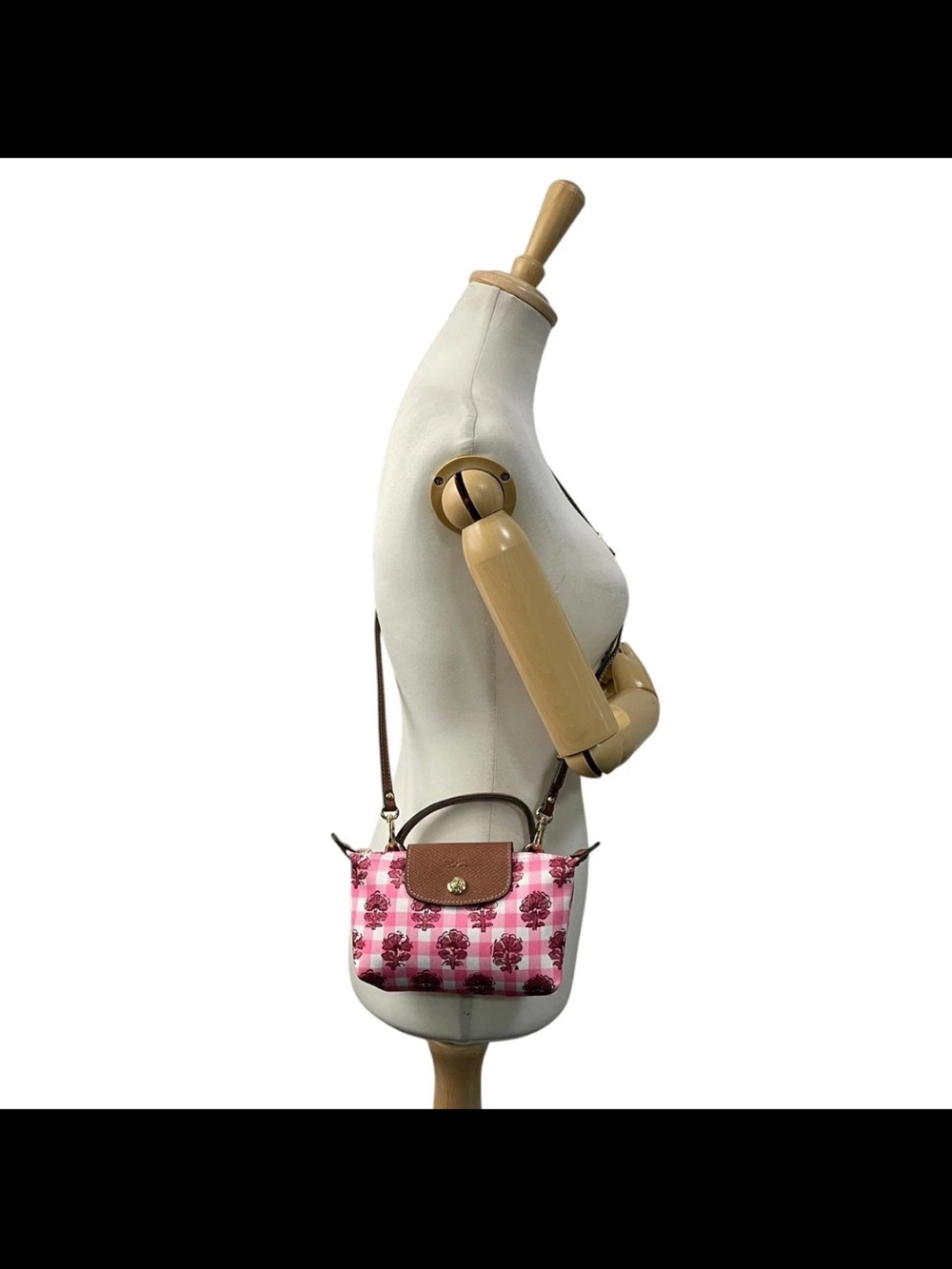 Longchamp XS Le Pliage Artichoke Rose Pink Gingham - Picture 6 of 9